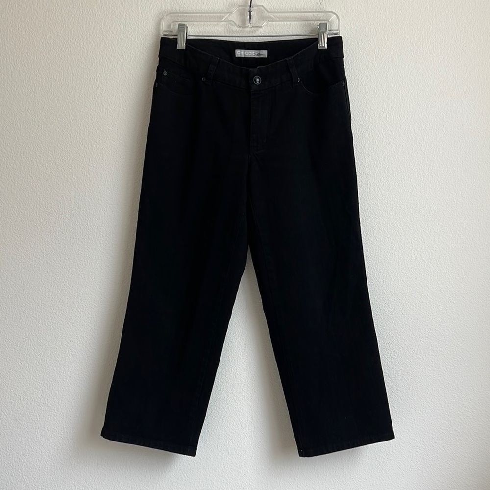 Chico’s Platinum Black Wide Legs Cropped Jeans Size 0